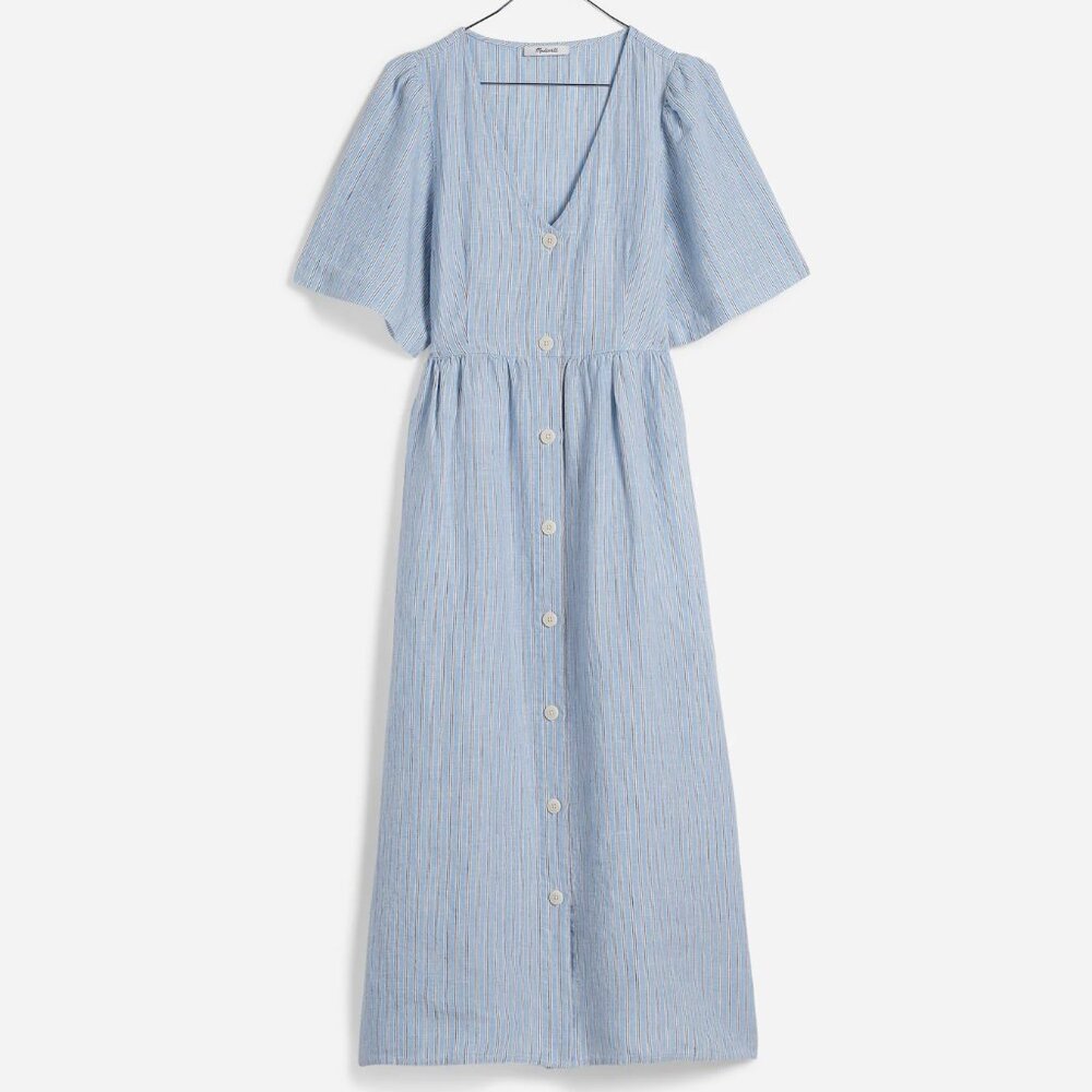 Madewell Cassie Button-Front Midi Dress in Linen - NWT